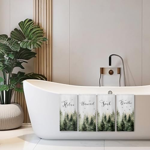 Boho Botanical Bathroom Hand Towels Set of 4, Relax Breathe Soak Unwind Decorative Hand Towels for Gym Yoga Spa Bathroom Decor, 16x24 Inches(Style J) - color: J