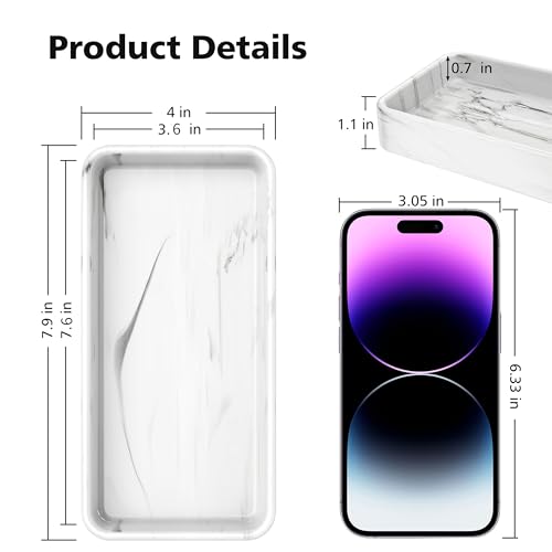 Gurygo 8" Ceramic Bathroom Vanity Tray for Kitchen Counter - Kitchen Soap Tray - Rectangular Ceramic Trays for Bathroom - Porcelain Large Serving Trays (Marble, Set/1) - color: Marble White, size: 7.9" x 4" x 1.1"
