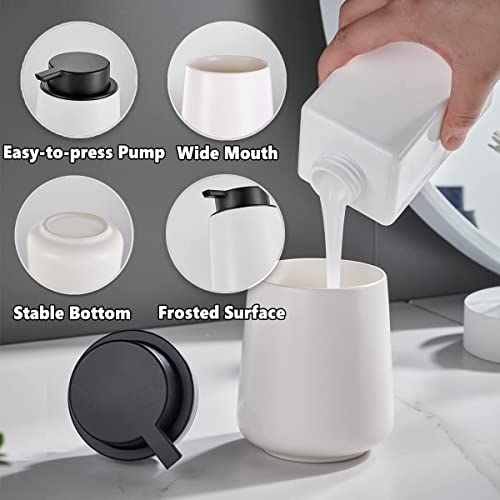 12Oz Hand Soap Dispenser Set - 2 Pack Ceramic Lotion Soap Dispenser Set with Easy-to-Press Black Pump, Refillable Mordern Liquid Dish Soap Dispensers for Bathroom & Kitchen (White, Liquid Pump) - color: White Liquid Dispenser