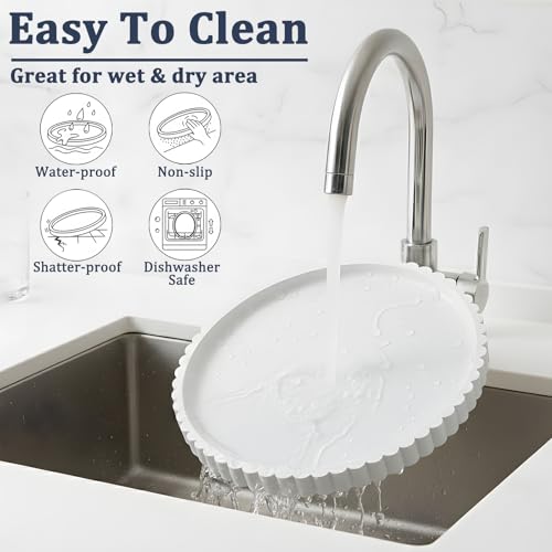 HighHerz Silicone Bathroom Countertop and Vanity Tray, Round Silicone Bathroom Tray, Modern Bathroom Decor, Coffee Table Decor, Decorative Tray for Candle, Perfume, Plants (White, 9 inch) - color: White, size: 9"