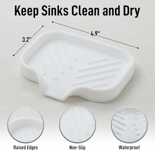 Zulay Kitchen Small Silicone Sponge Holder (4.9x3.3”) – Space-Saving Sink Organizer Tray for Sponge, Soap, Brush & More – Compact Non-Slip Dish for Kitchen & Bathroom (White) - color: White (Small), size: Small (4.9x3.3)