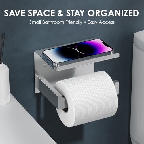 Auxmir Self Adhesive Toilet Paper Holder with Shelf, Premium SUS304 Stainless Steel Rustproof Wall Mounted Toilet Roll Holder, Toilet Tissue Holder for Bathroom Shower Washroom Kitchen RV, Silver - color: Tp Holder With Shelf-silver