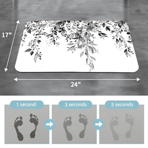Gibelle Eucalyptus Leaves Bath Mat Rug Super Absorbent Quick Dry Thin Bathroom Rugs Fit Under Door Non Slip Rubber Backed Bathroom Floor Mat for in Front of Bathtub Sink Shower (17"x24", Black) - color: A004, size: 17" x 24"