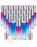 Worldgsb 25 Pack Essential Oil Roller Bottles, 10ml Refillable Glass Roller Bottles with Stainless Steel Roller Balls and Caps for Travel, Perfume and Lip Gloss Blue-Red Gradient - color: Blue-Red Gradient, style: 25 Pack