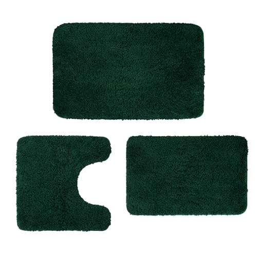 Bathroom Rugs Sets 3 Pieces Microfiber - Upgrade Non-Slip Thermo-Plastic Rubber Bottom- Quick Dry - Machine Wash for Bedroom, Tub, Living Room (Dark Green) - color: Green