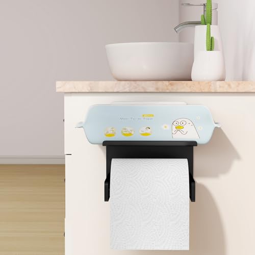 Bethom Toilet Paper Holder with Shelf Wall Mount, Self Adhesive or Screw in, Tissue Holder for Bathroom Washroom RV with Spring Rod, Matte Black