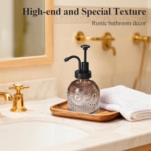SheeChung Vintage Soap Dispenser, Kitchen Dish Soap Dispensers with Pump Mat, Glass Hand Soap Dispenser for Bathroom, Liquid, Lotion, Refillable, Rustic Farmhouse Decor-Brown (Black Pump, 2 pk) - color: Brown Gradient-black Pump-2 Pack
