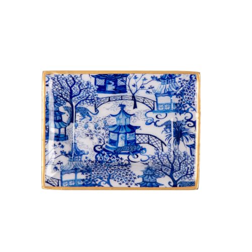 Jaye's Studio Garden Party White and Blue Enameled Rectangle Catch All Tray, Jewelry Tray for Bathroom, Vanity - Decorative Landry Tray - color: Chinoiserie 5"