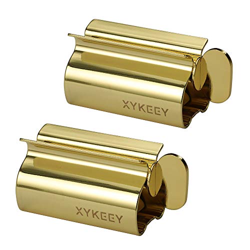 XYKEEY Toothpaste Tube Squeezer - Set of 2 Toothpaste Squeezer Rollers, Metal Toothpaste Tube Wringer Seat Holder Stand (Gold) - color: Gold