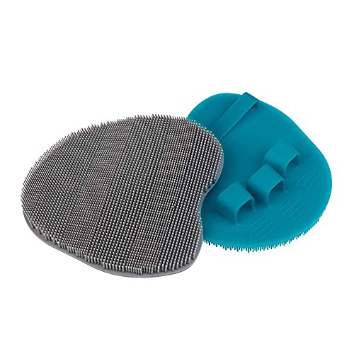 2 Pack Soft Silicone Shower Brush, Bath Exfoliating Skin Massage Scrubber | Body & Face & Short Hair Wash, Dry Skin Brushing Glove Loofah, Fit for Sensitive and All Kinds of Skin (Blue+Gray) - color: 1 Pars_blue+gray