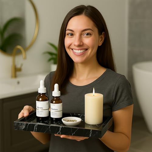 Bey-Berk Atticus Black Zebra Marble Bath Tray, 14.25" Rectangular Vanity Organizer, Bold Stone Accent - color: Black Zebra