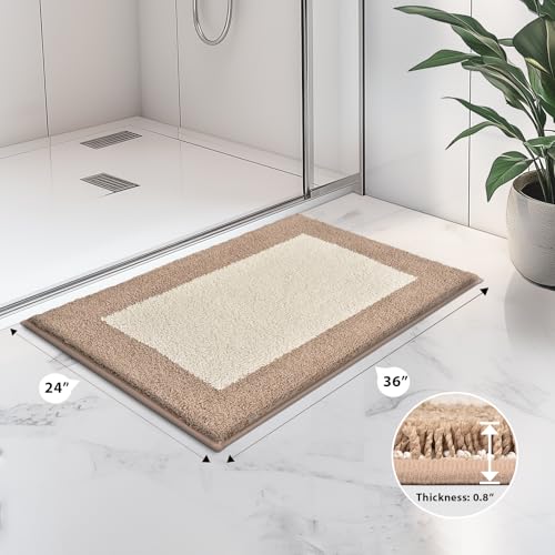 anllugs Bathroom Rugs 24" x 36", Non-Slip Extra Soft Absorbent Bath Rugs, Machine Washable Quick Dry Bath Mats for Bathroom Floor, Shower, Bathtub and Sink, Beige & Grayish Brown - color: Beige & Grayish Brown, size: 24" X 36"