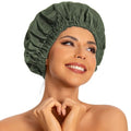 Edoneery Reusable Shower Caps for Women, Waterproof Long Hair Bonnet | Washable Design, Wide Elastic Band, Large Fit, Holds Long Hair, Braids Friendly, Bath Accessories, Spa, Travel - color: Green