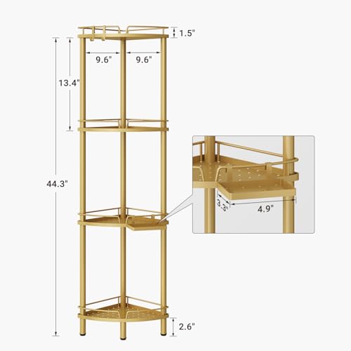 ELYKEN Corner Shower Caddy Standing, 4 Tier Rustproof Metal Shower Organizer with Soap Holder, Floor Shower Corner Shelf Rack Storage Stands with Adjustable Feet & 2 Hooks for Bathroom, Gold - color: Gold, size: 4 Tier