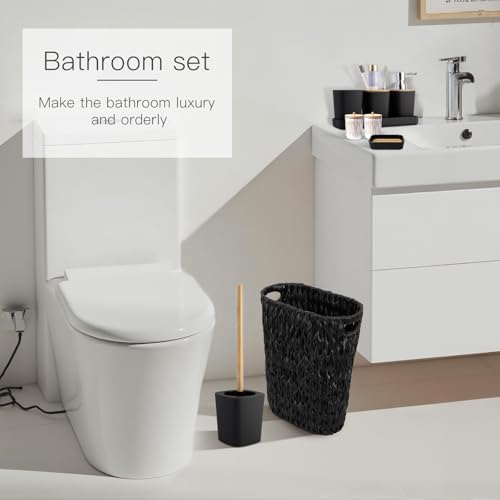 XLHOMO Black Bathroom Accessories Set with Wicker Trash Can, Black Bathroom Accessories Set Bathroom Sets Small Waste Basket Bathroom Trash Can for Bedroom Bathroom - size: Wicker Bathroom Set, style: Black