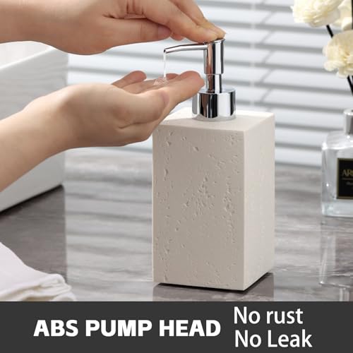 Soap Dispenser 420ML 14OZ, 2pcs Luxurious Hand Dish Soap Dispenser Set, Refillable Lotion Bottle with Rustproof Pump for Bathroom Countertop Kitchen Sink (Off White) - color: Cream