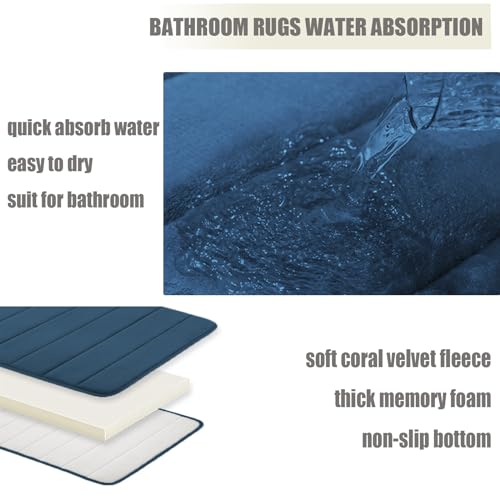 Bathroom Rugs Set 3 Piece Memory Foam Bathroom Mat Set Non-Slip Extra Absorbent Shaggy Soft Bath Mat,Machine Washable Bathroom Carpets for Bedroom,Haze Blue - color: Haze Blue
