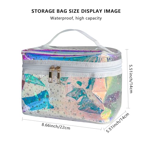 Waterproof Blue Star Print PVC Makeup Bag with Handle - 8.66 * 5.51 * 5.51 inch Travel Cosmetic Organizer for Women Men Toiletry Pouch (Blue Star-L) - color: Blue Star-L