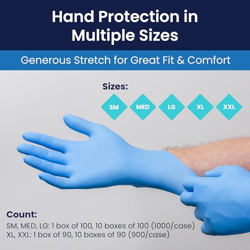 Adenna EPW446 Empower 8 mil Powder-Free Nitrile Exam Gloves, Medical Grade, Blue, Large, Box of 100 - size: Large (Pack of 100)