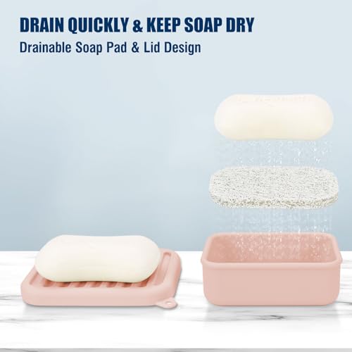 Superior Leak-Proof Silicone Travel Soap Case with Drainage Lid/Layer, Compact Bar Soap Container, Durable Soap Holder for Camping, Gym, and Travel Size Toiletries (Pink) - color: Pink