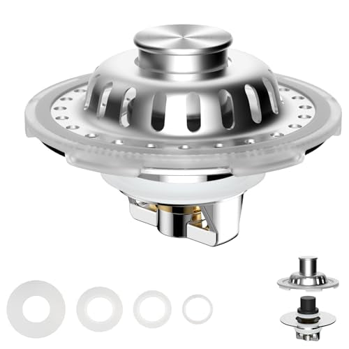 Universal Bathtub Drain Stopper, Brass Metal Shower Hair Catcher, Chrome | 3 in 1 Bathroom Sink Strainer with Visible Top Filter, Tub Stopper for Standard 1.1''~2.36'' Sink Hole, Transparent Edge - color: Chrome Finish with Transparent Edge