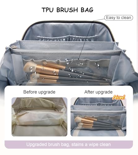 BOYATU Travel Makeup Bags Cosmetic Organizer Bag: 3 Pcs Set Large Capacity Floral Make up Bag with Compartments - Waterproof Leather Toiletry Bags with Handle for Women (21-Purple) - color: 21-Purple