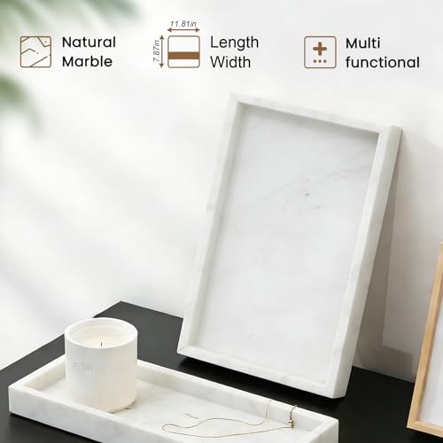 Natural Marble Tray, Stone Tray for Bedroom/Bathroom/Kitchen/Vanity Countertop, Jewelry Tray for Rings Earrings Necklace Bracelet Watch, Room Decor Aesthetic - color: Precious Black, size: 11.8" x 5.1" x 1.2"