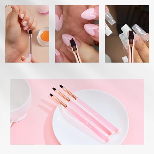Nail Art Clean Up Brushes - 3Pcs Nail Art Brush Set with Flat/Oval/Fine Angled Gel Brush, Nail Extension Tool for Professional DIY Home Salon(Clear Pink) - color: Clear Pink