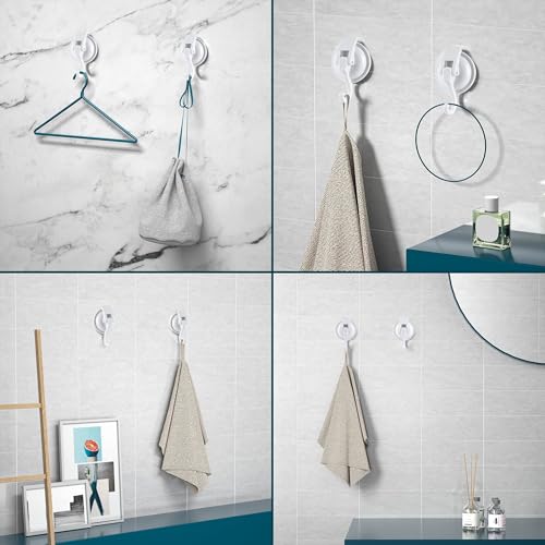 Heavy Duty Vacuum Suction Cup Hooks, White Plated Polished Super Suction for Kitchen Bathroom, 6 Pack - color: White