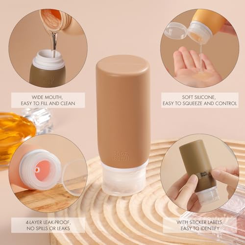 Muslish 21 Pack Travel Bottles for Toiletries, Leak-Proof TSA Compliant Silicone Travel Size Containers for Shampoo and Conditioner, BPA Free with Toiletry Bag (Apricot) - color: Apricot