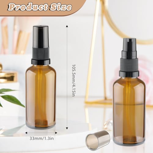 12 Pcs Amber Glass Pump Bottle Refillable Lotion Foundation Container Cosmetic Dispenser with Press Pump for Essence Lotion Travel - 50ml/1.7oz - size: 50 ml
