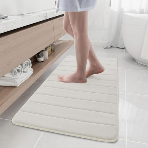 Buganda Memory Foam Bath Mat, 44" x 20", Ultra Soft Bathroom Rugs, Water Absorbent and Machine Washable Bath Rug for Bathroom, Shower, and Tub, Cream - color: Cream, size: 44" X 20"