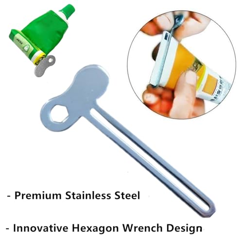 Toothpaste Squeezer, 4 Pcs Metal Tube Squeezer Key Stainless Steel Toothpaste Roller Tube Wringer Multi Functional Hexagon Wrench Bathroom Accessories for Paint Cream Cosmetic and Hair Dye