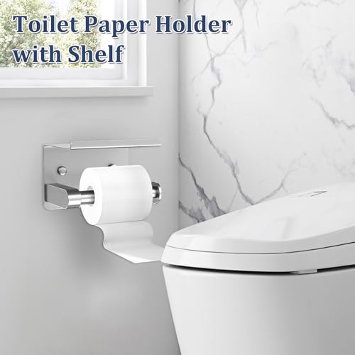 5 Pieces Bathroom Hardware Set Brushed Nickel Towel Bar Set Round Towel Holder Set Upgraded Paper Towel Holder with Shelf Stainless Steel Wall Mounted,23.6 Inch - color: Brushed