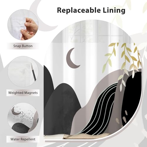 No Hook Shower Curtain Mid Century Boho with Snap in Liner, Hotel Grade Abstract Modern Shower Curtains Set for Bathroom, Spa Like Bath Curtain, Gray, 59" W x 79" L - color: 01 Mid Century - Gray, size: 59"W x 79"L (Pack of 1)