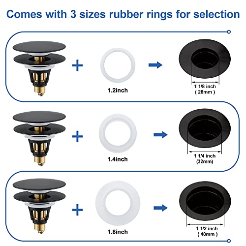 Universal Bathroom Sink Stopper - Pop Up Sink Drain Stopper, Push Button Flixfilter Sink Drain Stopper Replacement, Wash Basin Drain Filter Plug Anti-Clogging Basket, Matte Black - color: Matte Black, style: Large Cover