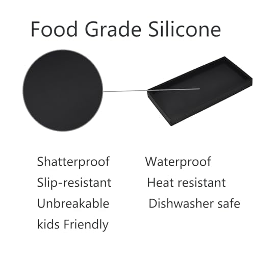 DNC Bathroom Vanity Tray for Counter, 2PC (7.9" +11.8") Silicone Kitchen Sink Soap Tray for Countertop Dish Holder Dispenser Toilet Tank Desk Organizer Black - color: Black(7.9" + 11.8”), size: 11.8" x 5" x 0.7"