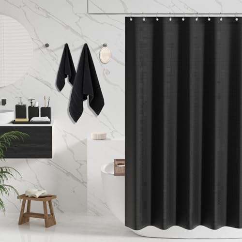 Resin Black Bathroom Sets, Black Bathroom Accessories Set with Shower Curtain, Bath Towel Set, Natural Loofah Sponge, Soap Dispenser, Toothbrush Holder, Bathroom Tumbler and Tray for Countertop - size: Bath Set+Shower Curtain+Towel Set+2PCS Loofah, style:
