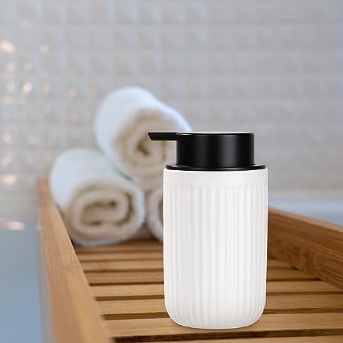 BosilunLife Dish Hand Soap Dispenser - White Liquid Pump soap Dispenser for Bathroom Decro 12oz Ceramic Kitchen Dish Dispenser with Rust-Proof Liquid Pump Modern Refillable Lotion Bottles - color: White Lotion Pump
