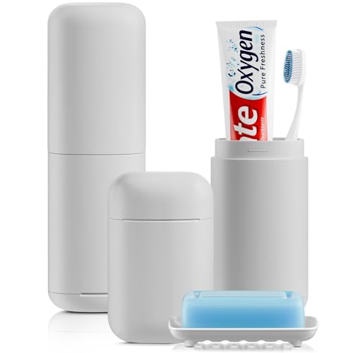 2Pack Travel Soap Case Container, Portable Toothbrush Travel Case with Cup, Tooth Brush Soap Bar Case Set for Traveling, Bathroom, Camping, Gym, Gray