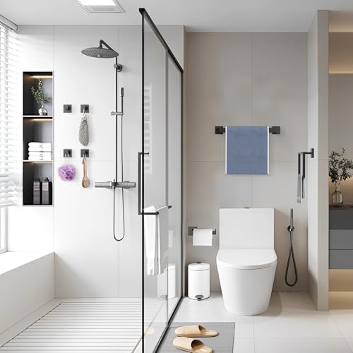 10-Pieces Matte Black Bathroom Accessories Set, 16 Inch Bath Towel Bar Set, SUS 304 Stainless Steel Bathroom Hardware Set, Towel Holder, Towel Racks for Bathroom Wall Mounted - color: Matte Black-10pcs