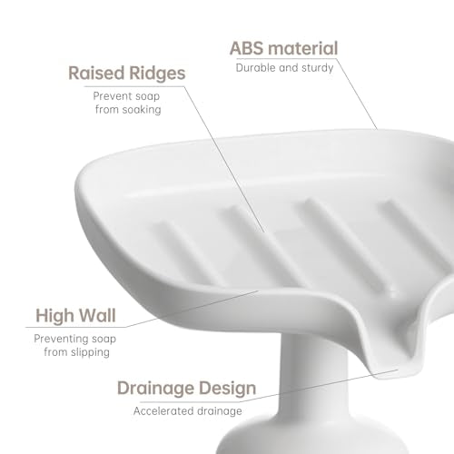 PAVSTINE Self-Draining Soap Dish with Suction Cup, Stand Bar Soap Holder, No Drill Removable Sponge Tray for Shower, Bathroom, Kitchen Sink, Easy to Clean & Keeps Dry, White