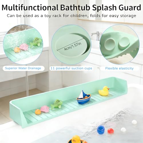 Splash Guard for Bathtub, 31-Inch Silicone Tub Toy Tray for Kids | Bathtub Splash Guard for Kids, Tub Edge Guard with Toy Holder Shelf to Help Reduce Spills and Keep Floors Dry - color: Green