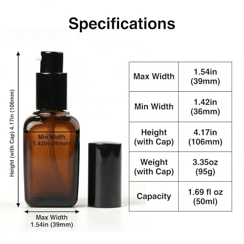Erioctry 3PCS 100ml Amber Glass Pump Bottles - Refillable Square Containers - size: 100ML