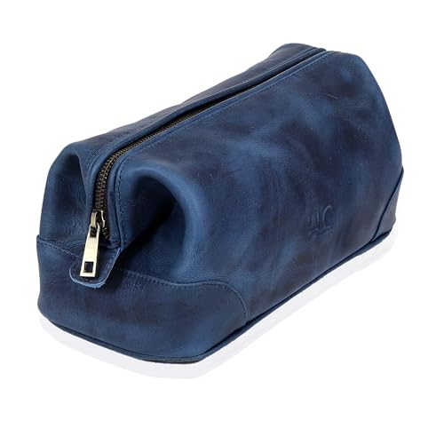 HLC Leather Toiletry Bag for Men - Best Gift for Men - Premium Genuine Leather Dopp Kit Shaving Kit Organizer Travel Kit Pouch Bag for Men - Large Size (blue) - color: blue