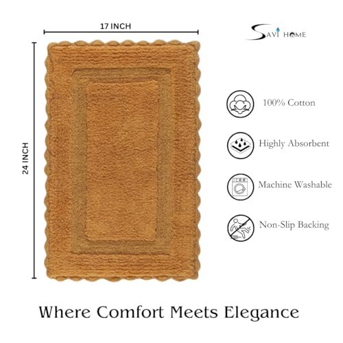Savi Home Cotton Crochet Bathmat with Antiskid 17x24 Mustard, 100% Pure Cotton, Super Soft Bath Rug, Plush & Absorbent, Hand Tufted Heavy Weight Construction, Full Reversible Step Out Rugs - color: Mustard, size: 1'5" x 2' (Rectangular)