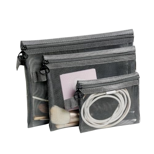 3-Pack Mesh Makeup Bag – mesh bags，Ideal Diaper Bag Organizer & Small Purse Pouch, Perfect for Travel and Daily Use forTravel Toiletry Bag - color: 3 black items