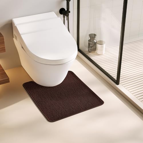 TYUU Toilet Rug, Thin Toilet Rugs U Shaped Washable Non Slip Absorbent Quick Dry Low Pile Toilet Mat, Brown 20"x24" U Shape - color: Brown01, size: 1'8" X 2' (U-Shape)