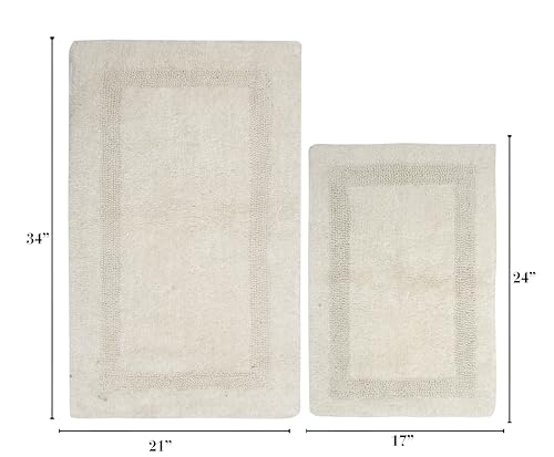 WOVEN ST. Reversible Cotton Bath Rugs | Area Rugs for Spa, Vanity Shower, Bathrooms, Kitchen, Bedroom | Water Absorbent Linens | 100% Cotton | Pack of 2 | 17’’ x 24’’ & 21’’ x 34’’ Inches | Ivory - color: Ivory, size: 17" x 24" (Rectangular) + 21" x 34" (