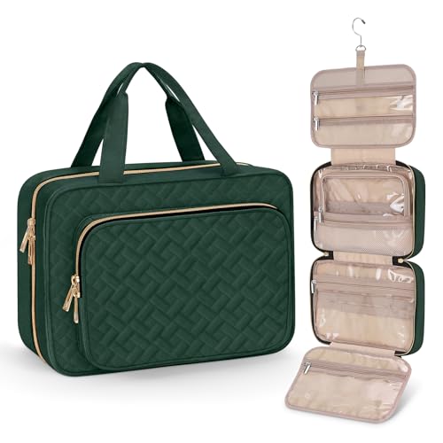 Wedama Toiletry Bag for Women, Medium Cosmetic Travel Bag, Hanging Toiletry Bag for Bathroom, Thickened PVC Waterproof Makeup Bag, Toiletries Bag for Travel Business Trips and Camping, Dark Green - color: Dark Green, size: Medium, style: Minimalist